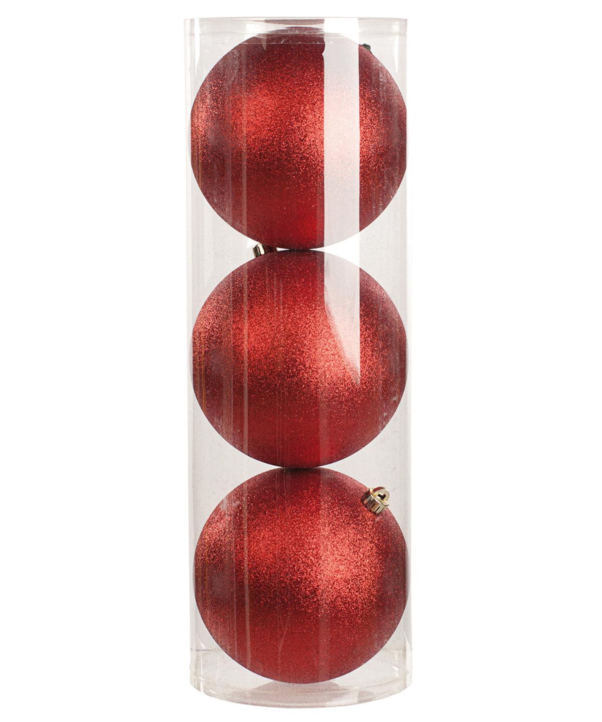 Red - 3 x Glitter balls in drum Christmas Decorations The Christmas Shop Christmas Schoolwear Centres