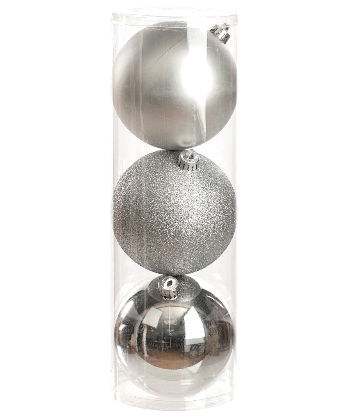 Silver - 3 x Shiny/matte/glitter balls in box Christmas Decorations The Christmas Shop Christmas Schoolwear Centres