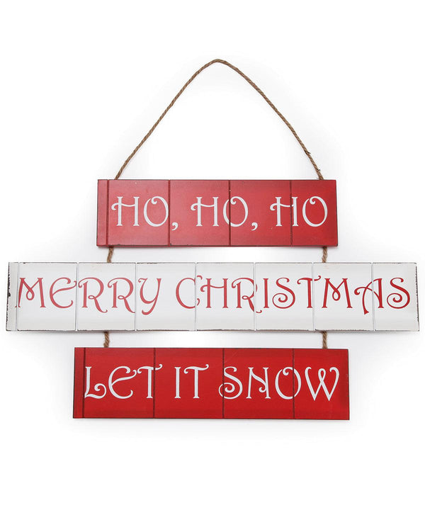 Red/White - Ho ho ho/Merry Christmas/Let it snow triple hanging sign Christmas Signs The Christmas Shop Christmas Schoolwear Centres