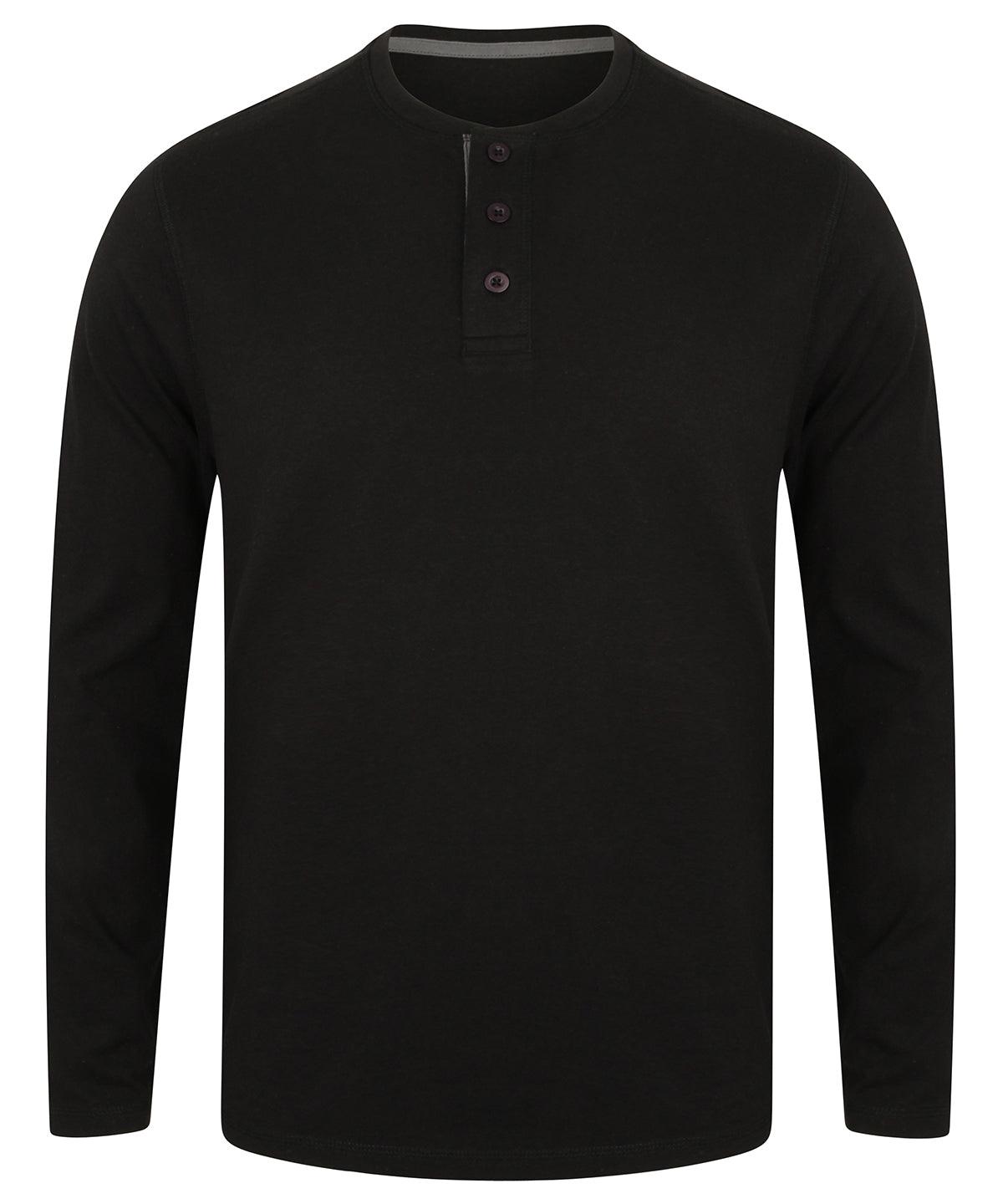 Black - Washed long sleeve Henley T T-Shirts Front Row Sale, T-Shirts & Vests Schoolwear Centres