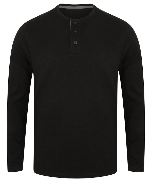 Black - Washed long sleeve Henley T T-Shirts Front Row Sale, T-Shirts & Vests Schoolwear Centres