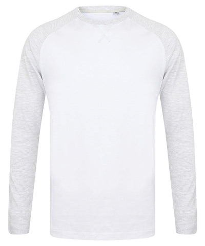 White/Light Heather Grey - Long-sleeved baseball T T-Shirts Front Row Rebrandable, T-Shirts & Vests Schoolwear Centres