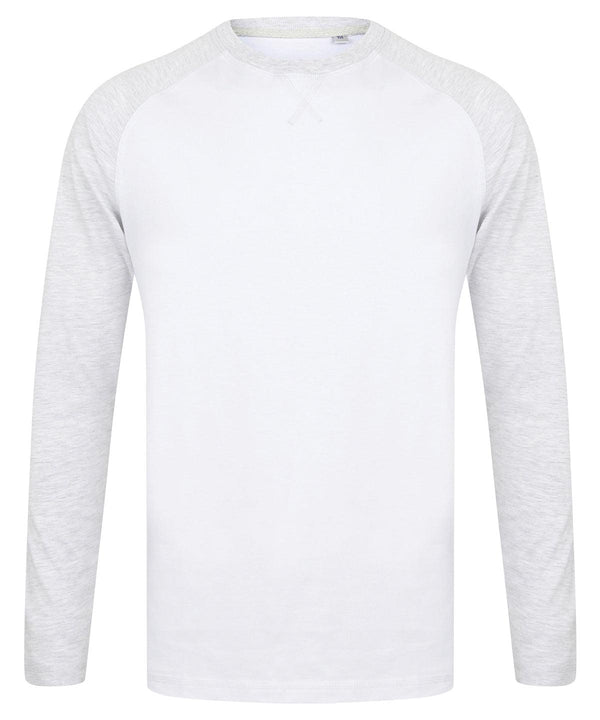 White/Light Heather Grey - Long-sleeved baseball T T-Shirts Front Row Rebrandable, T-Shirts & Vests Schoolwear Centres