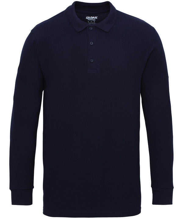 Navy - Premium Cotton® long sleeve double piqué polo Polos Gildan Plus Sizes, Polos & Casual, Raladeal - Recently Added Schoolwear Centres