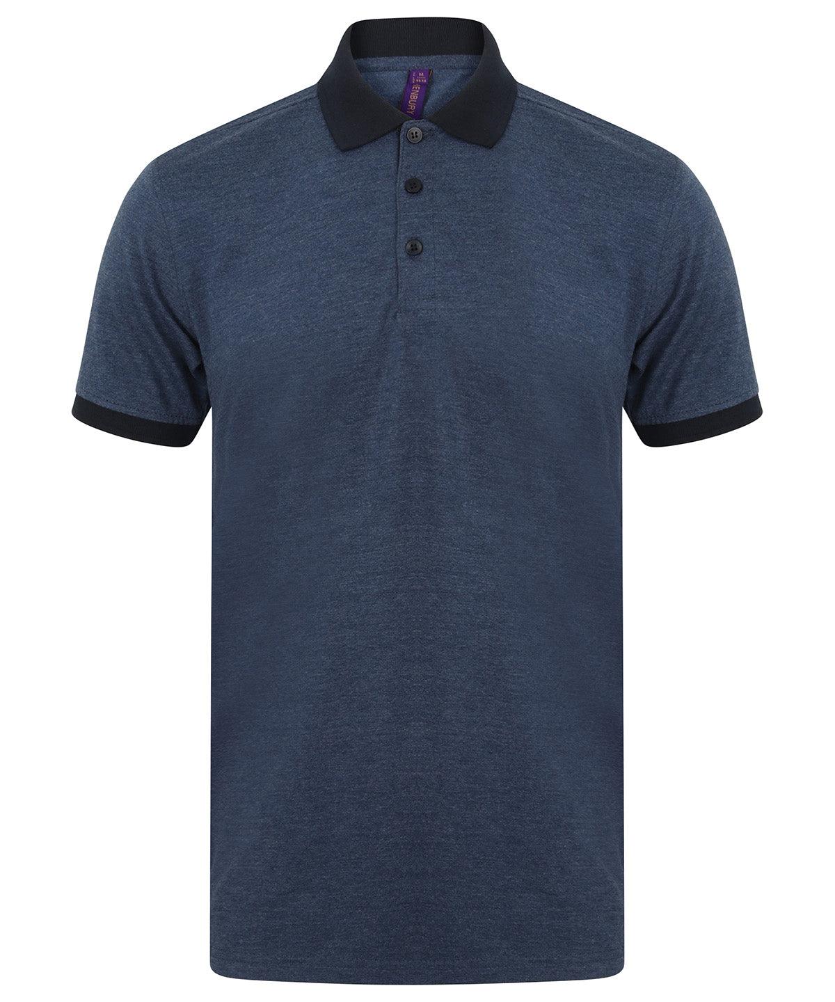 Heather Navy/Navy - Contrast triblend polo shirt Polos Henbury Polos & Casual, Rebrandable Schoolwear Centres