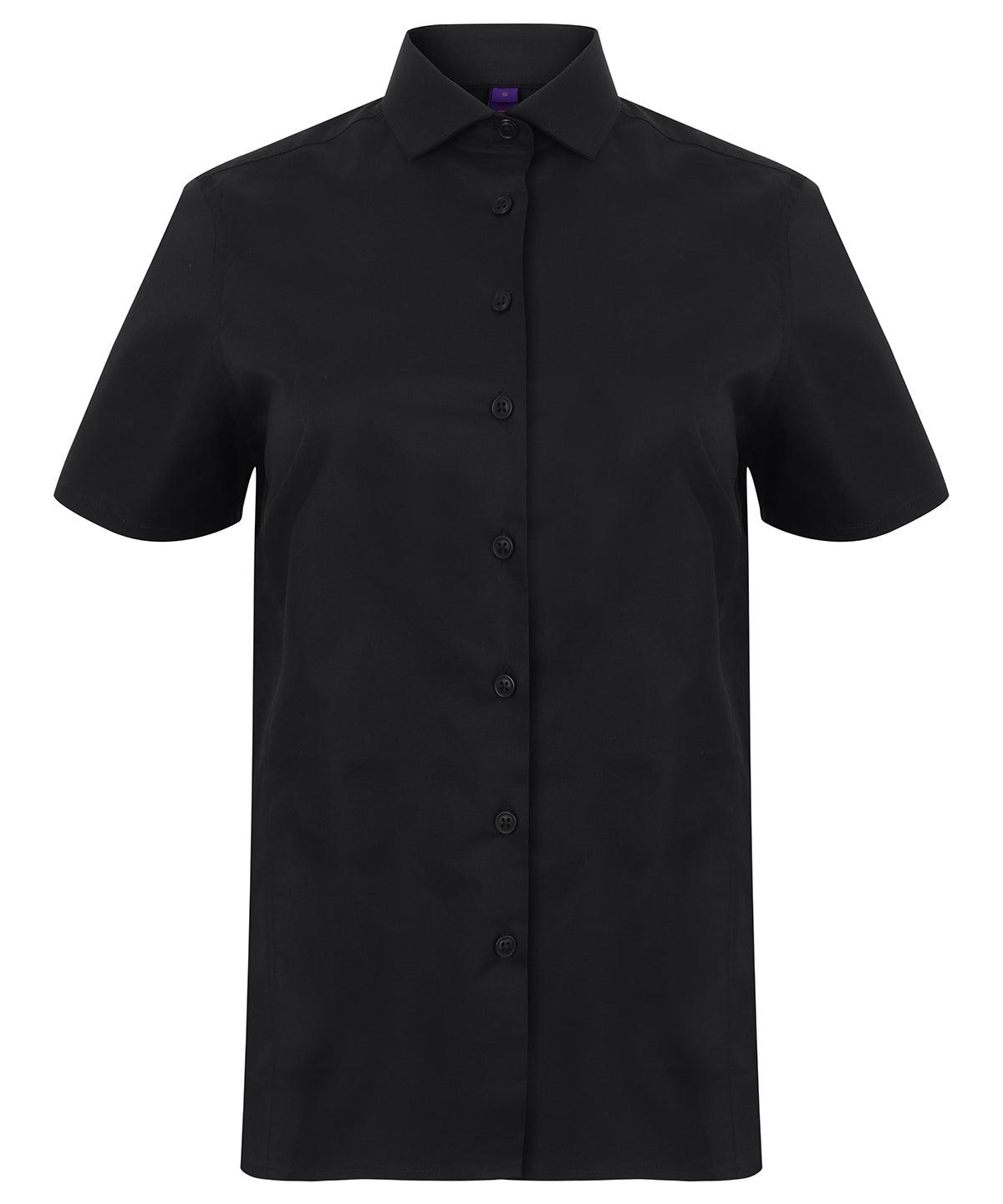 Black - Women's short sleeve stretch shirt Shirts Henbury Plus Sizes, Raladeal - Recently Added, Rebrandable, Shirts & Blouses, Women's Fashion Schoolwear Centres