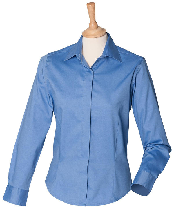 Corporate Blue - Women's long sleeve lightweight Oxford Shirts Henbury Plus Sizes, Shirts & Blouses, Women's Fashion Schoolwear Centres