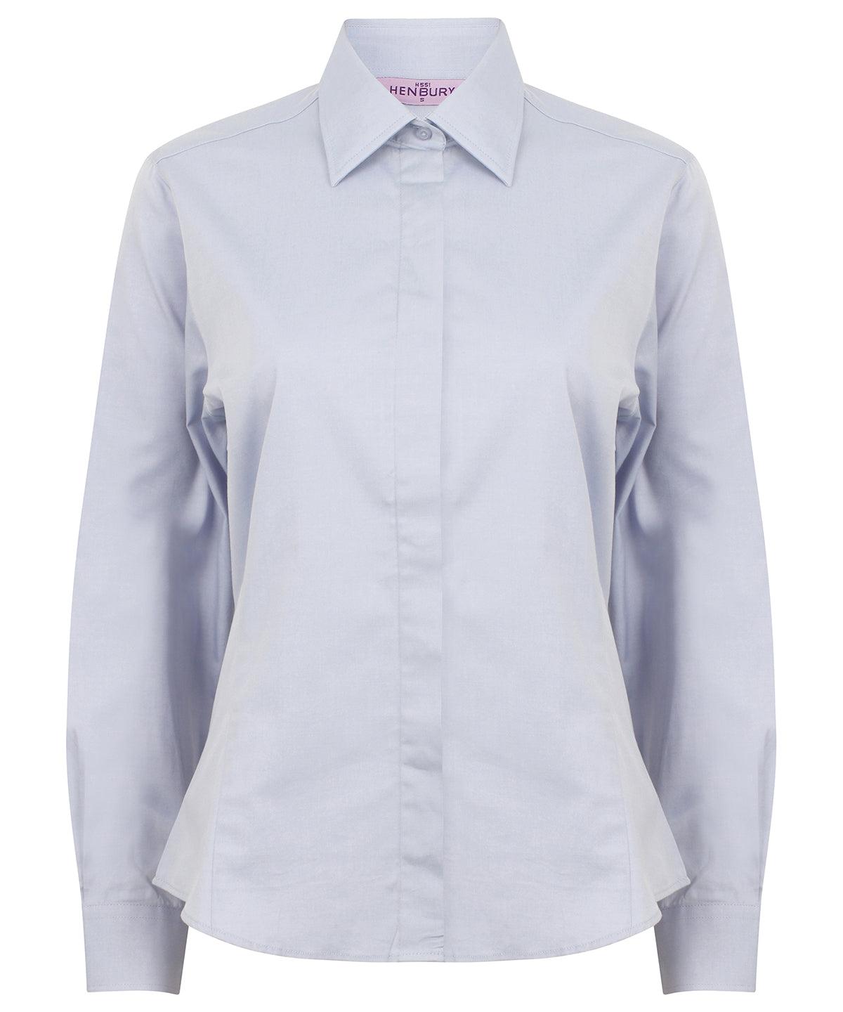 Light Blue - Women's long sleeve lightweight Oxford Shirts Henbury Plus Sizes, Shirts & Blouses, Women's Fashion Schoolwear Centres