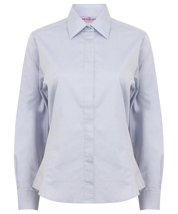 Light Blue - Women's long sleeve lightweight Oxford Shirts Henbury Plus Sizes, Shirts & Blouses, Women's Fashion Schoolwear Centres