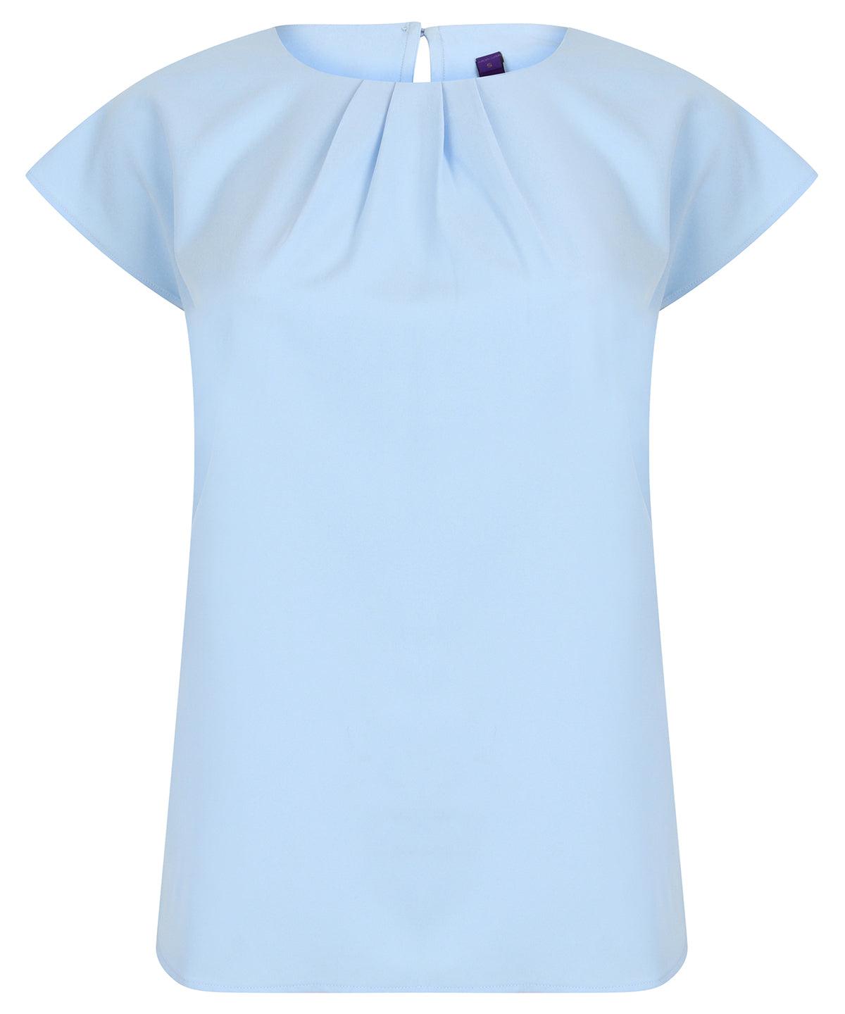 Light Blue - Women's pleat front short sleeve blouse Blouses Henbury Plus Sizes, Rebrandable, Shirts & Blouses, Women's Fashion Schoolwear Centres