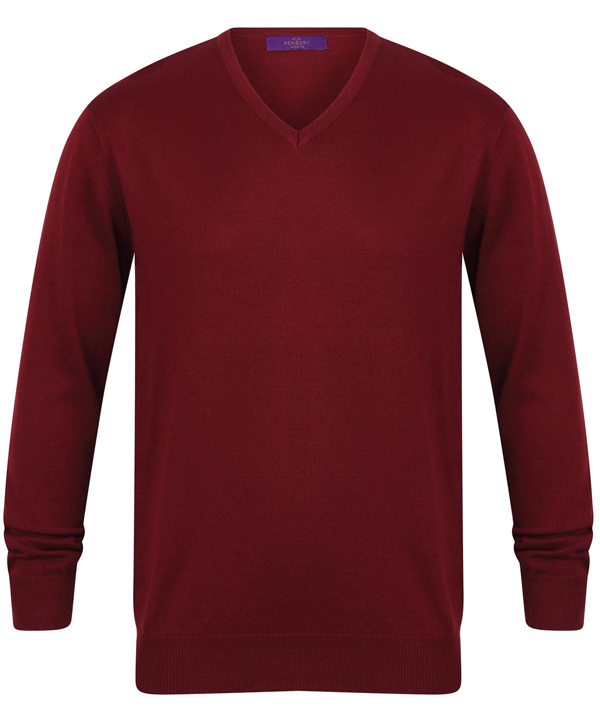 Burgundy - 12 gauge v-neck jumper Knitted Jumpers Henbury Knitwear, Must Haves, Plus Sizes, Raladeal - Recently Added Schoolwear Centres