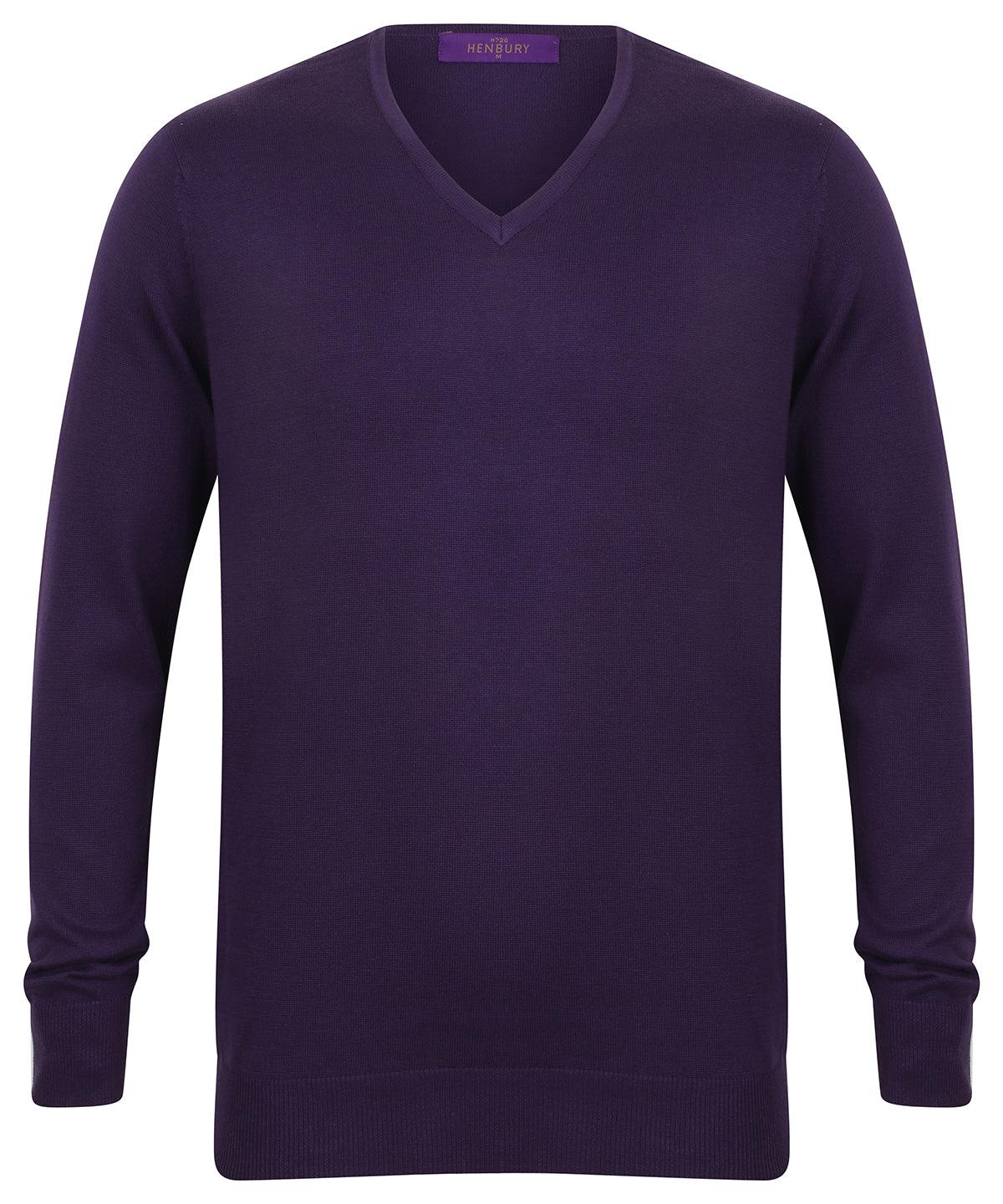 Purple - 12 gauge v-neck jumper Knitted Jumpers Henbury Knitwear, Must Haves, Plus Sizes, Raladeal - Recently Added Schoolwear Centres