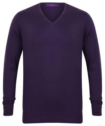 Purple - 12 gauge v-neck jumper Knitted Jumpers Henbury Knitwear, Must Haves, Plus Sizes, Raladeal - Recently Added Schoolwear Centres