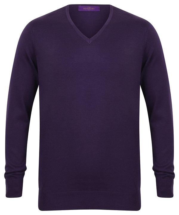 Purple - 12 gauge v-neck jumper Knitted Jumpers Henbury Knitwear, Must Haves, Plus Sizes, Raladeal - Recently Added Schoolwear Centres