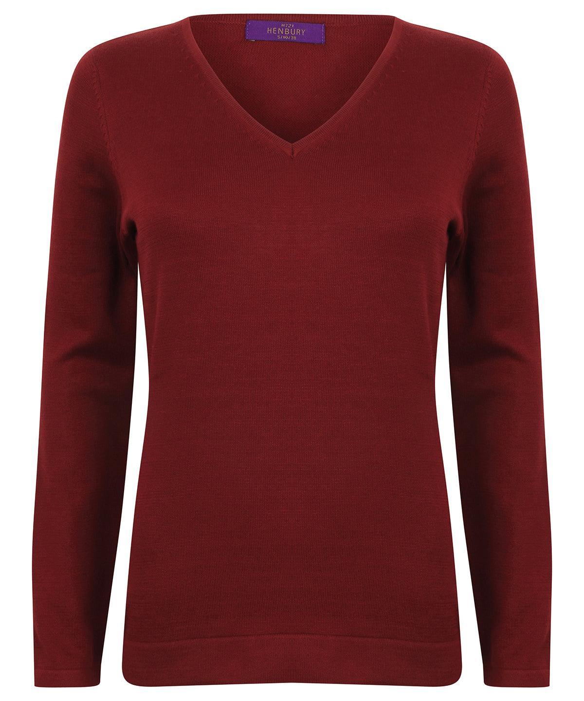 Burgundy - Women's 12 gauge v-neck jumper Knitted Jumpers Henbury Knitwear, Must Haves, Plus Sizes, Raladeal - Recently Added, Women's Fashion Schoolwear Centres