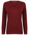 Burgundy - Women's 12 gauge v-neck jumper Knitted Jumpers Henbury Knitwear, Must Haves, Plus Sizes, Raladeal - Recently Added, Women's Fashion Schoolwear Centres