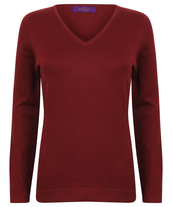 Burgundy - Women's 12 gauge v-neck jumper Knitted Jumpers Henbury Knitwear, Must Haves, Plus Sizes, Raladeal - Recently Added, Women's Fashion Schoolwear Centres