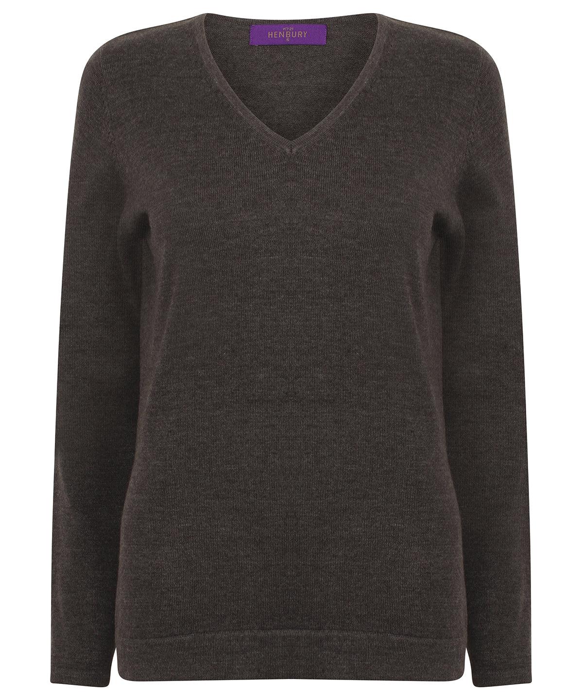 Grey Marl - Women's 12 gauge v-neck jumper Knitted Jumpers Henbury Knitwear, Must Haves, Plus Sizes, Raladeal - Recently Added, Women's Fashion Schoolwear Centres