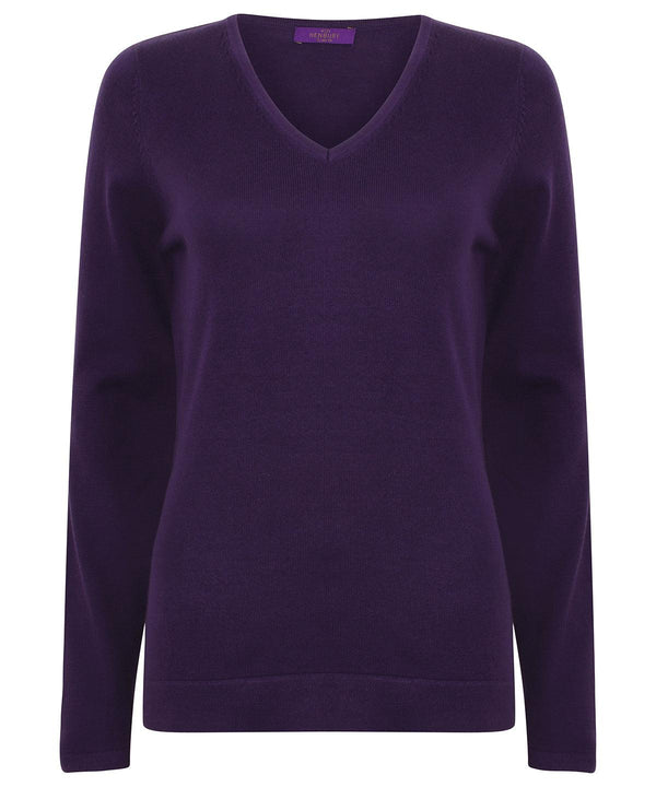 Purple - Women's 12 gauge v-neck jumper Knitted Jumpers Henbury Knitwear, Must Haves, Plus Sizes, Raladeal - Recently Added, Women's Fashion Schoolwear Centres