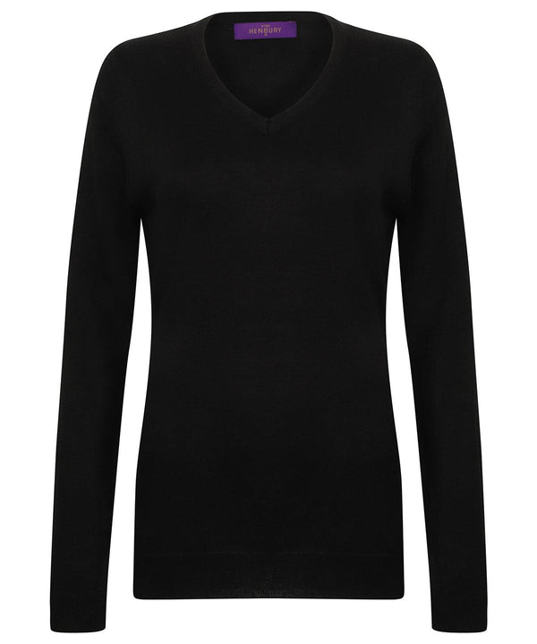 Black - Women's cashmere touch acrylic v-neck jumper Knitted Jumpers Henbury Knitwear, Plus Sizes, Women's Fashion Schoolwear Centres