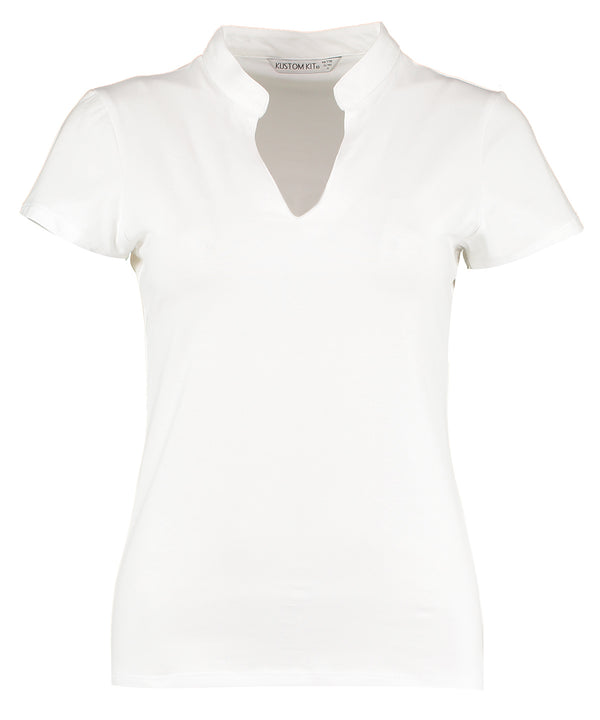 Women's corporate short-sleeved top v-neck mandarin collar (regular fit)