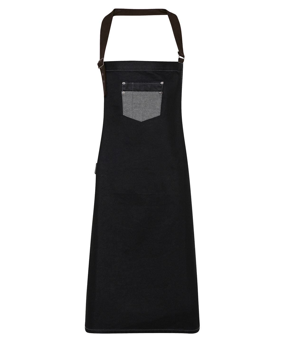 Division waxed-look denim bib apron with faux leather