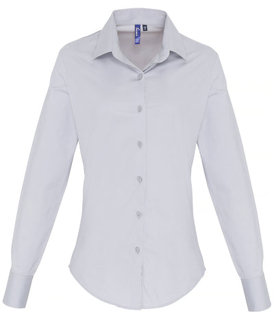 Women's stretch fit cotton poplin long sleeve blouse