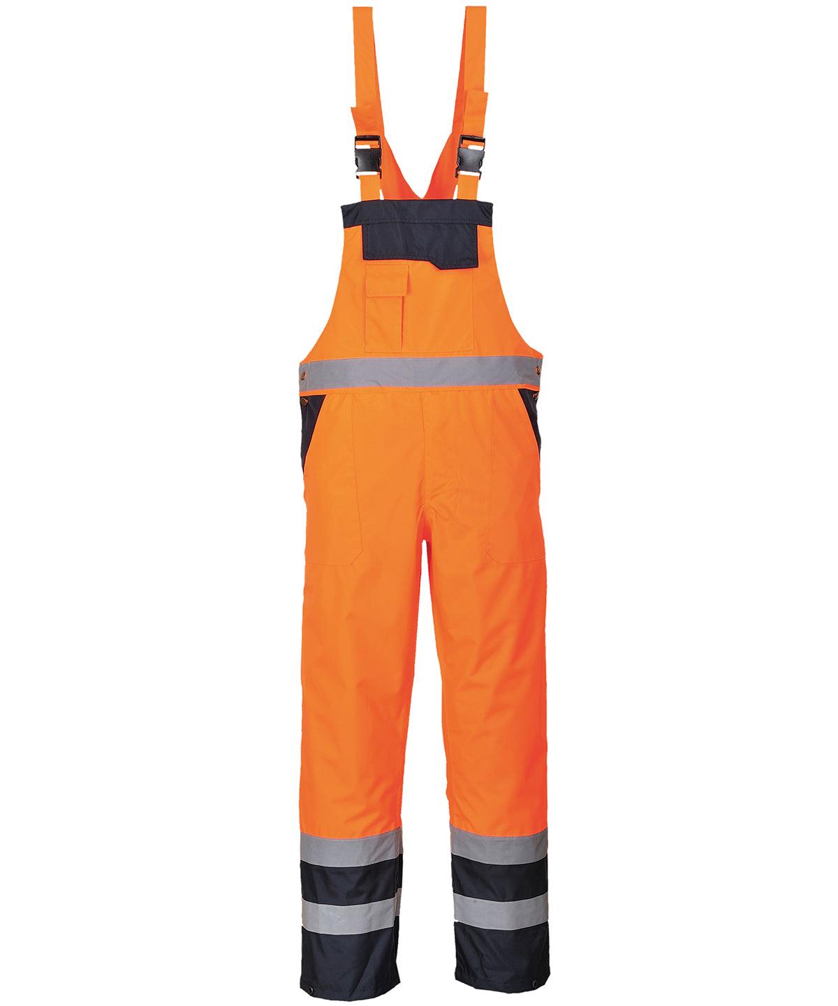 Orange/Navy - Contrast bib and brace unlined (S488) Coveralls Portwest Plus Sizes, Safetywear, Workwear Schoolwear Centres