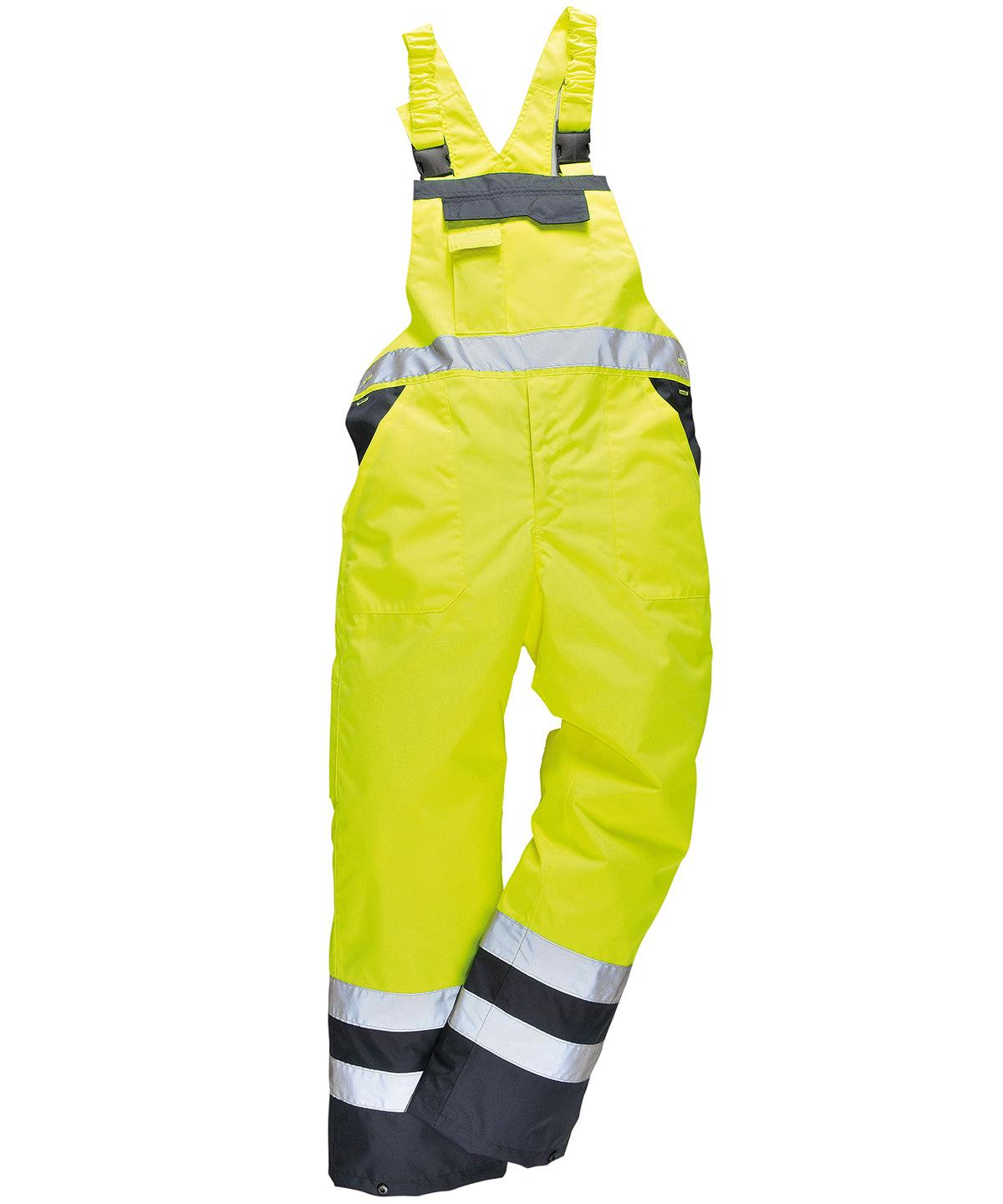 Yellow/Navy* - Contrast bib and brace unlined (S488) Coveralls Portwest Plus Sizes, Safetywear, Workwear Schoolwear Centres