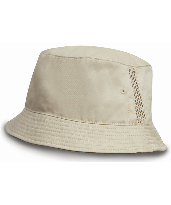 Deluxe washed cotton bucket hat with side mesh panels