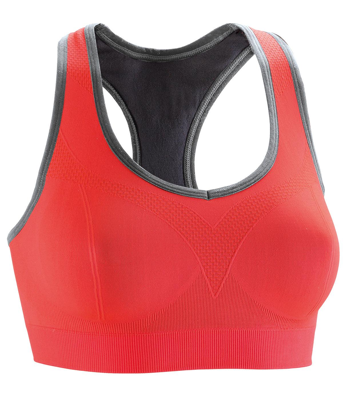 Hot Coral/Phantom Grey - Women's fitness compression sports bra top Bras Spiro Activewear & Performance, Rebrandable, Sports & Leisure Schoolwear Centres