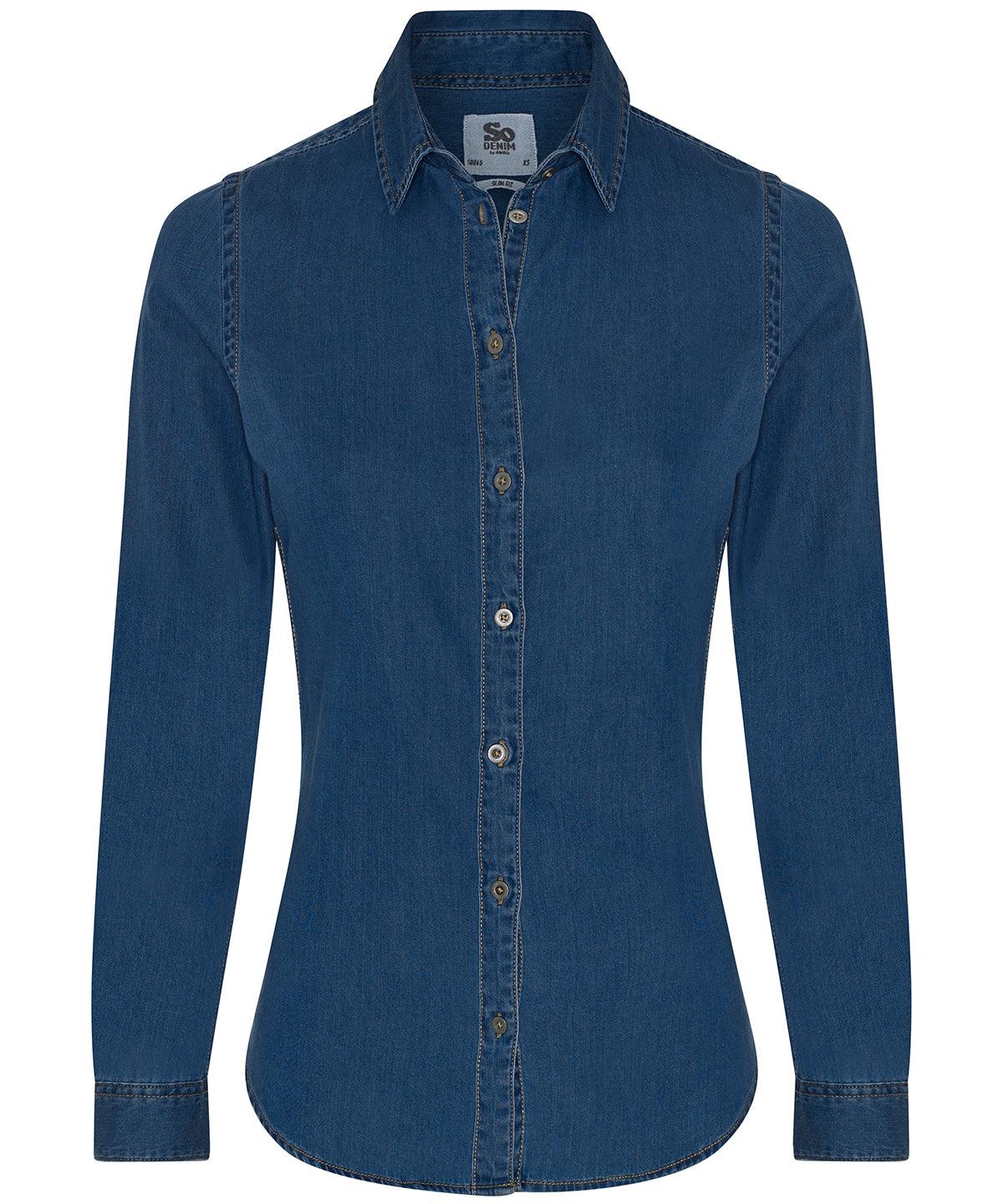 Dark Blue - Women's Lucy denim shirt Shirts AWDis So Denim Denim, Rebrandable, Shirts & Blouses Schoolwear Centres