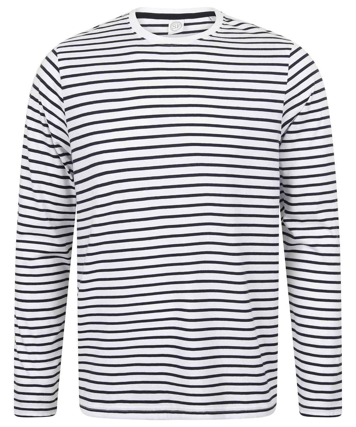 White/Oxford Navy - Unisex long-sleeved striped T T-Shirts SF Rebrandable, T-Shirts & Vests Schoolwear Centres