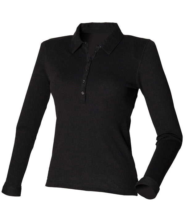 Black - Women's long sleeve stretch polo Polos SF Polos & Casual, Raladeal - Recently Added, Rebrandable, Women's Fashion Schoolwear Centres