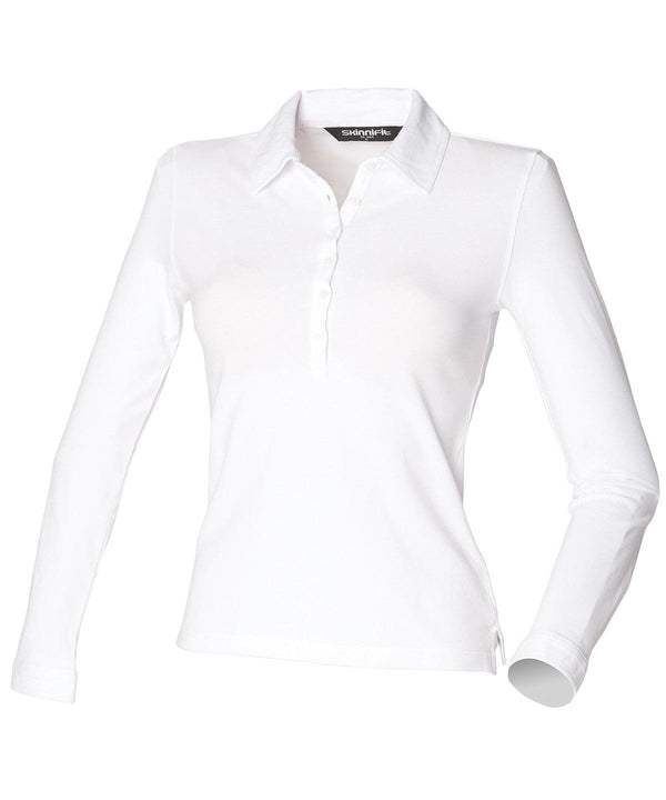 White - Women's long sleeve stretch polo Polos SF Polos & Casual, Raladeal - Recently Added, Rebrandable, Women's Fashion Schoolwear Centres