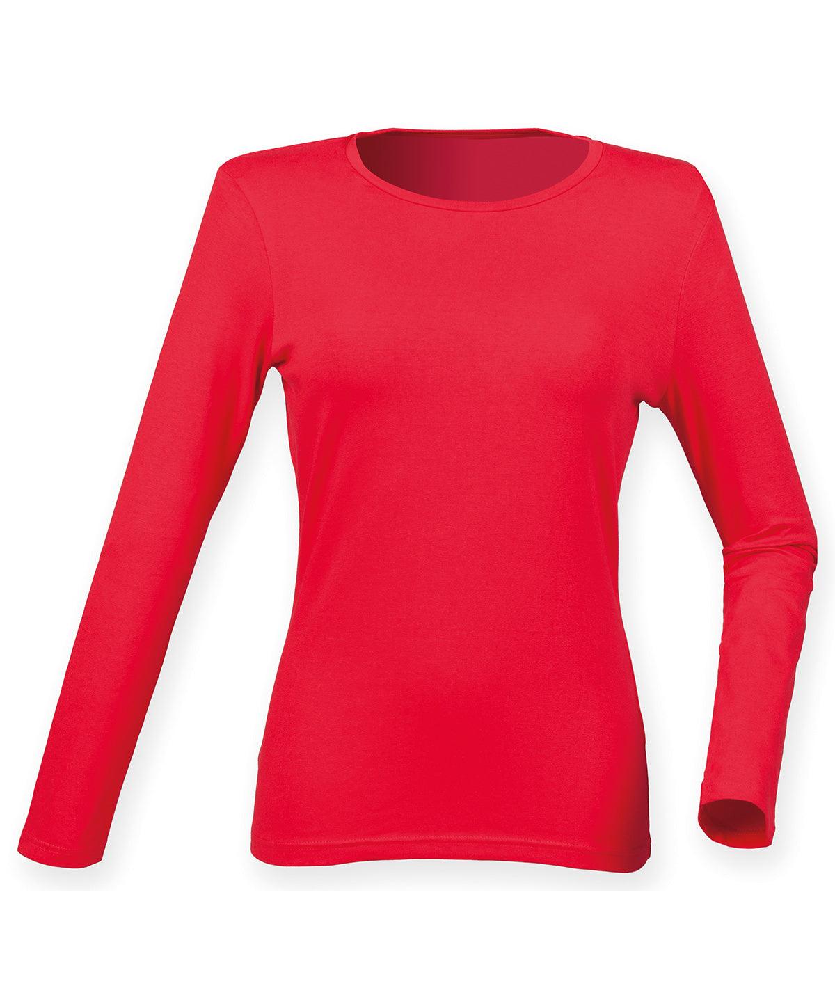 Bright Red - Women's feel good long sleeved stretch t-shirt T-Shirts SF Must Haves, Raladeal - Recently Added, T-Shirts & Vests, Women's Fashion Schoolwear Centres