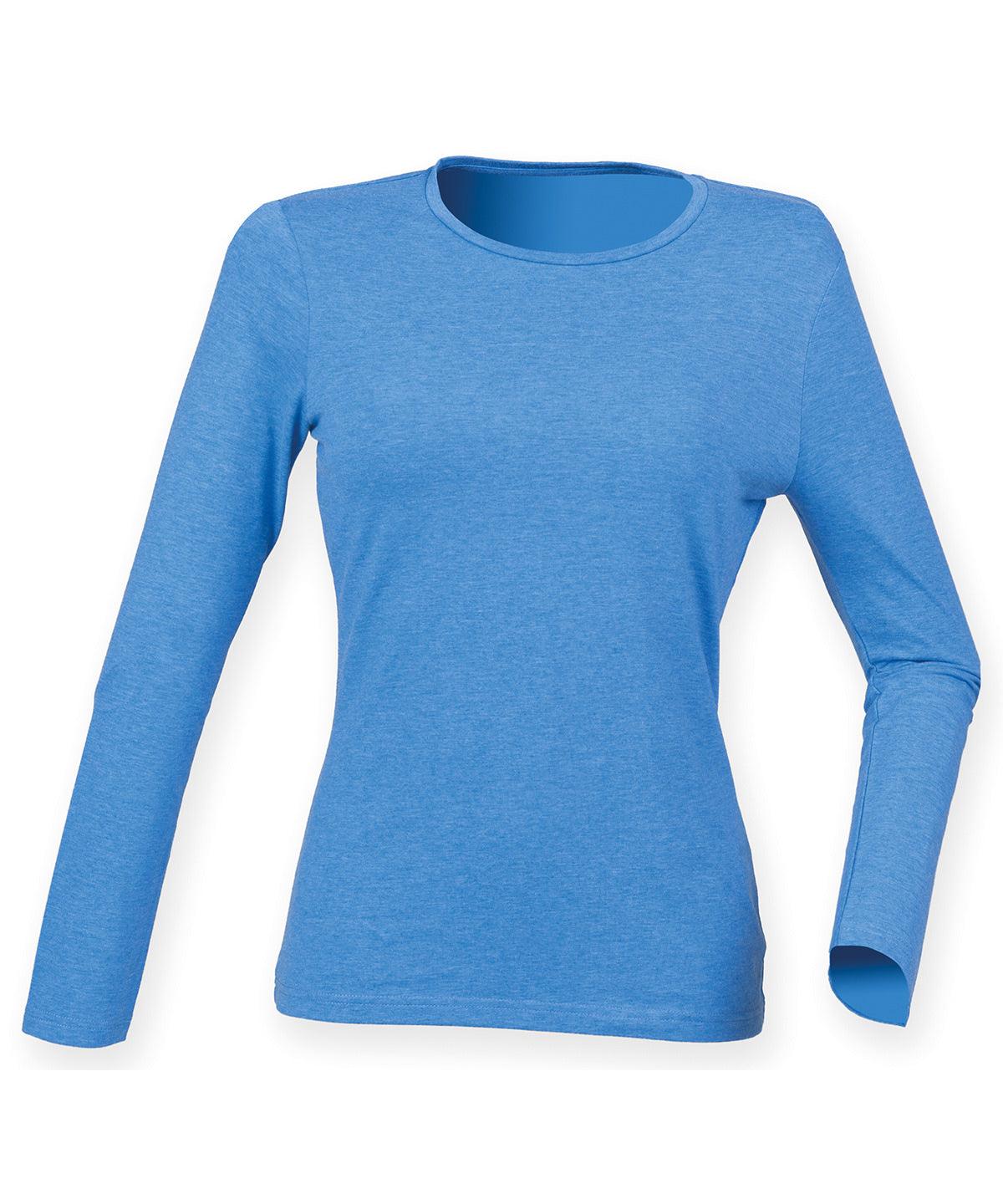 Heather Blue - Women's feel good long sleeved stretch t-shirt T-Shirts SF Must Haves, Raladeal - Recently Added, T-Shirts & Vests, Women's Fashion Schoolwear Centres