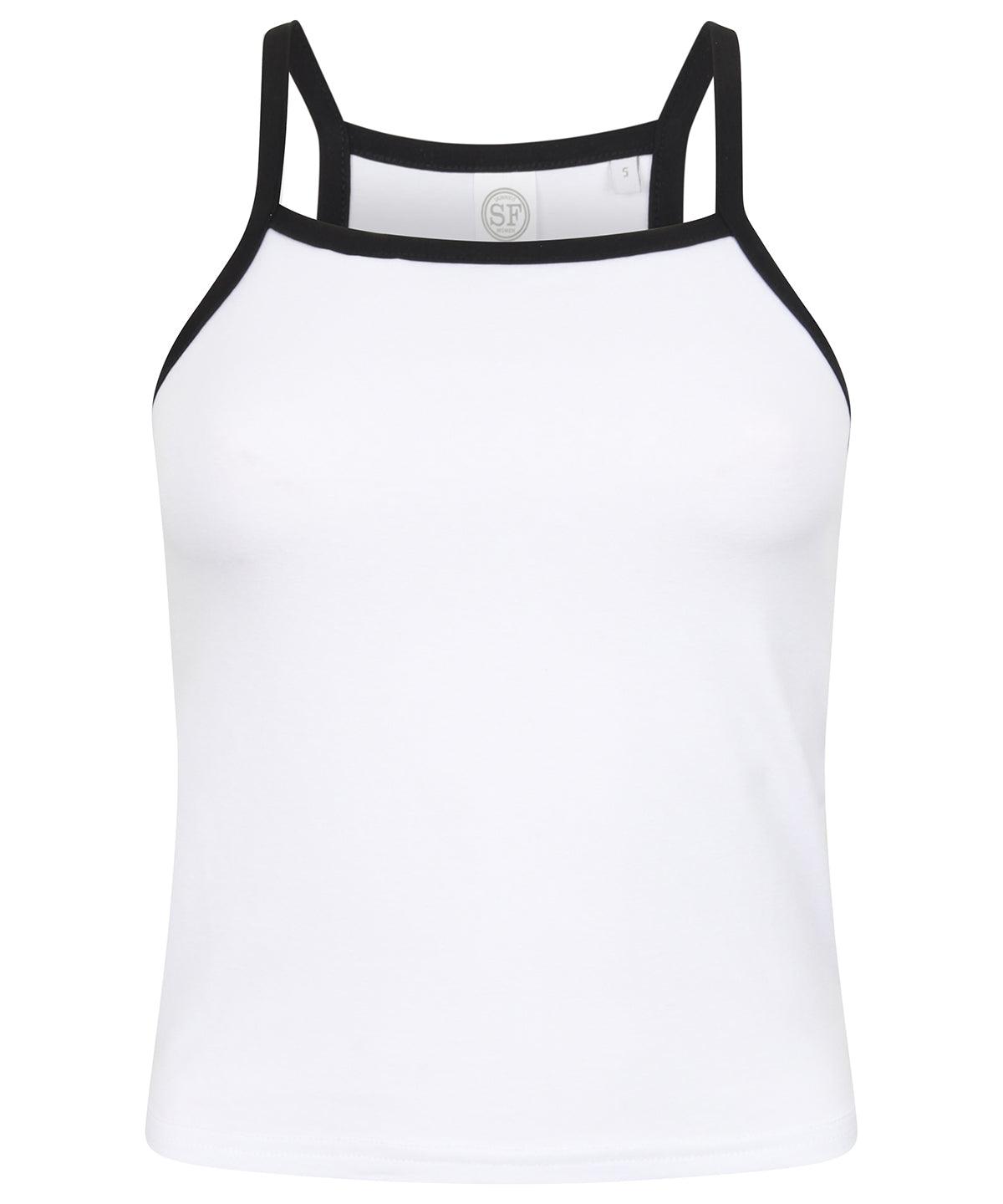 White/Black - Women's feel-good stretch contrast strappy vest Vests SF Cropped, Rebrandable, Sale, T-Shirts & Vests, Women's Fashion Schoolwear Centres