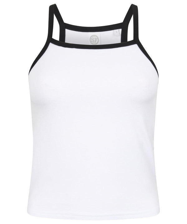 White/Black - Women's feel-good stretch contrast strappy vest Vests SF Cropped, Rebrandable, Sale, T-Shirts & Vests, Women's Fashion Schoolwear Centres