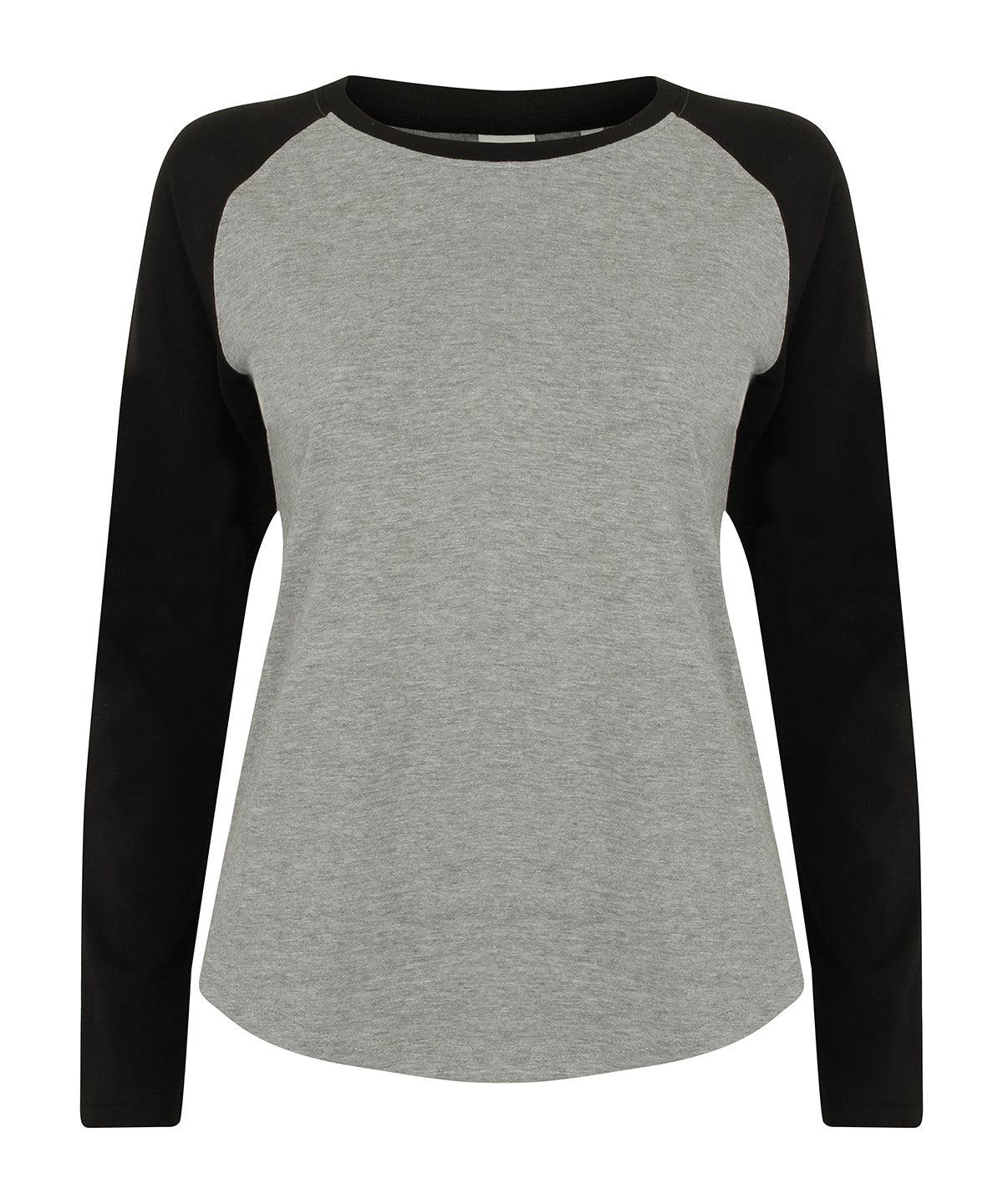 Heather Grey/Black - Women's long sleeve baseball t-shirt T-Shirts SF Luxe Streetwear, Raladeal - Recently Added, T-Shirts & Vests, Women's Fashion Schoolwear Centres