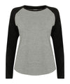 Heather Grey/Black - Women's long sleeve baseball t-shirt T-Shirts SF Luxe Streetwear, Raladeal - Recently Added, T-Shirts & Vests, Women's Fashion Schoolwear Centres