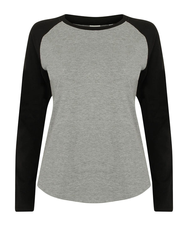 Heather Grey/Black - Women's long sleeve baseball t-shirt T-Shirts SF Luxe Streetwear, Raladeal - Recently Added, T-Shirts & Vests, Women's Fashion Schoolwear Centres