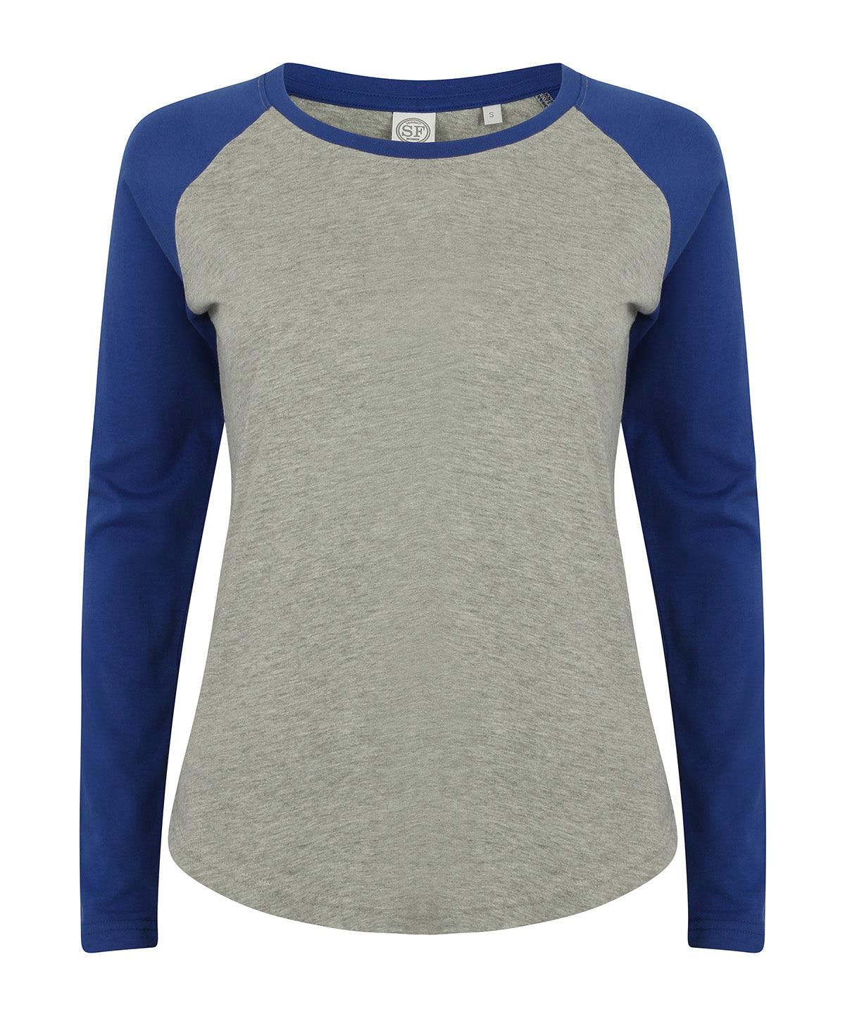 Heather Grey/Royal - Women's long sleeve baseball t-shirt T-Shirts SF Luxe Streetwear, Raladeal - Recently Added, T-Shirts & Vests, Women's Fashion Schoolwear Centres