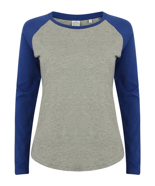 Heather Grey/Royal - Women's long sleeve baseball t-shirt T-Shirts SF Luxe Streetwear, Raladeal - Recently Added, T-Shirts & Vests, Women's Fashion Schoolwear Centres