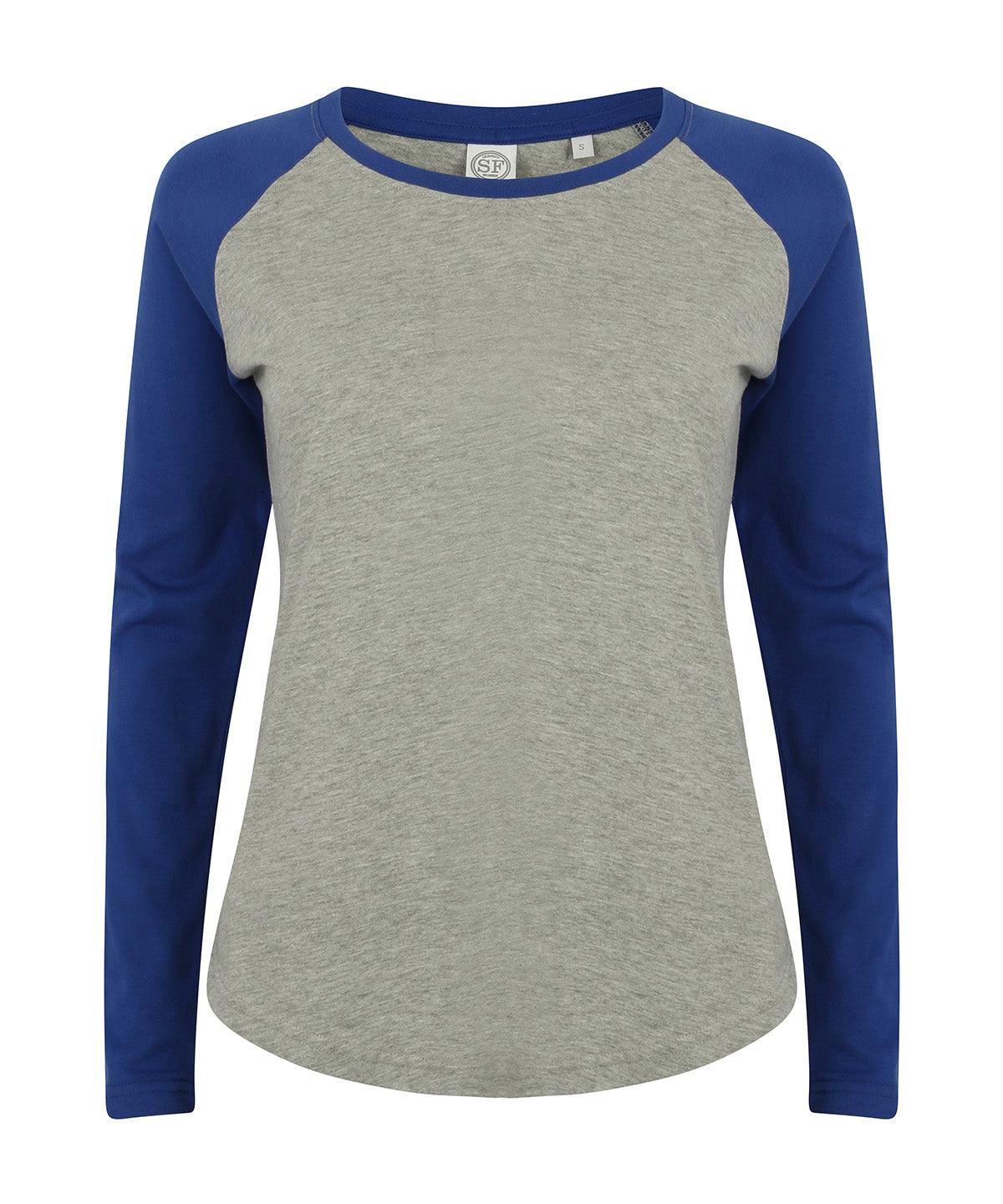 Heather Grey/Royal - Kids long sleeve baseball T T-Shirts SF Minni Junior, Raladeal - Recently Added, Rebrandable, T-Shirts & Vests Schoolwear Centres