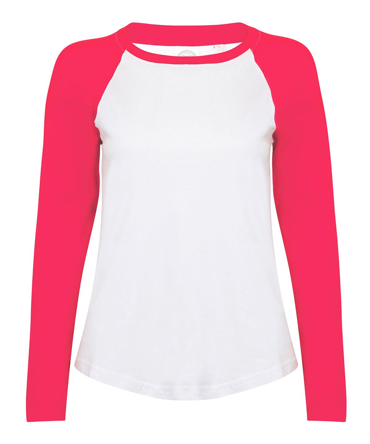 White/Hot Pink - Kids long sleeve baseball T T-Shirts SF Minni Junior, Raladeal - Recently Added, Rebrandable, T-Shirts & Vests Schoolwear Centres