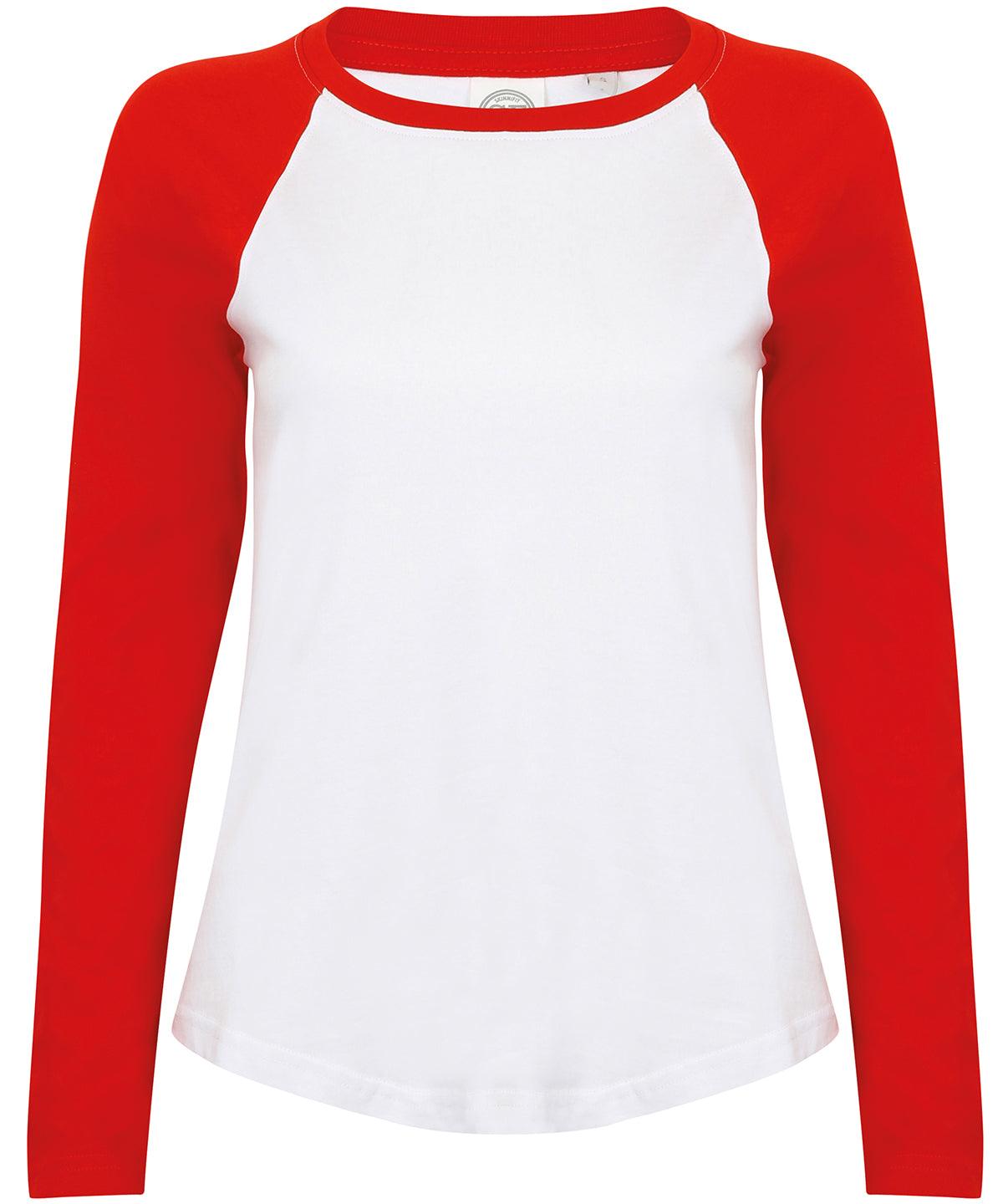 White/Red - Kids long sleeve baseball T T-Shirts SF Minni Junior, Raladeal - Recently Added, Rebrandable, T-Shirts & Vests Schoolwear Centres