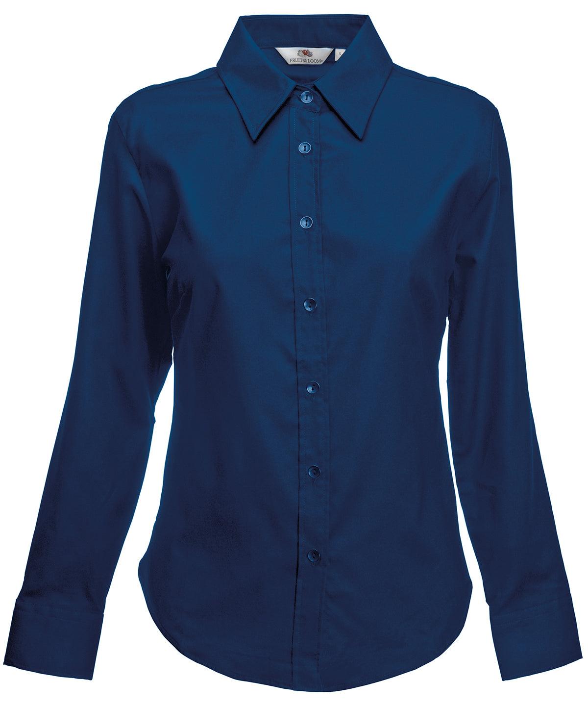 Navy - Women's Oxford long sleeve shirt Shirts Fruit of the Loom Shirts & Blouses, Workwear Schoolwear Centres