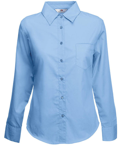 Mid Blue - Ladyfit poplin long sleeve shirt Shirts Fruit of the Loom Plus Sizes, Shirts & Blouses, Women's Fashion, Workwear Schoolwear Centres