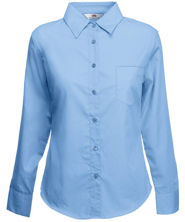 Mid Blue - Ladyfit poplin long sleeve shirt Shirts Fruit of the Loom Plus Sizes, Shirts & Blouses, Women's Fashion, Workwear Schoolwear Centres